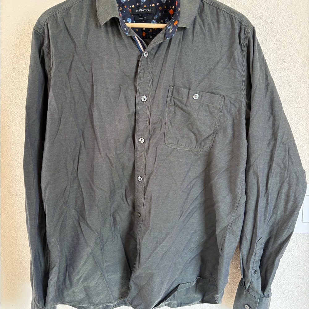 Bugatchi Gray Shirt with Patterned Collar - image 1